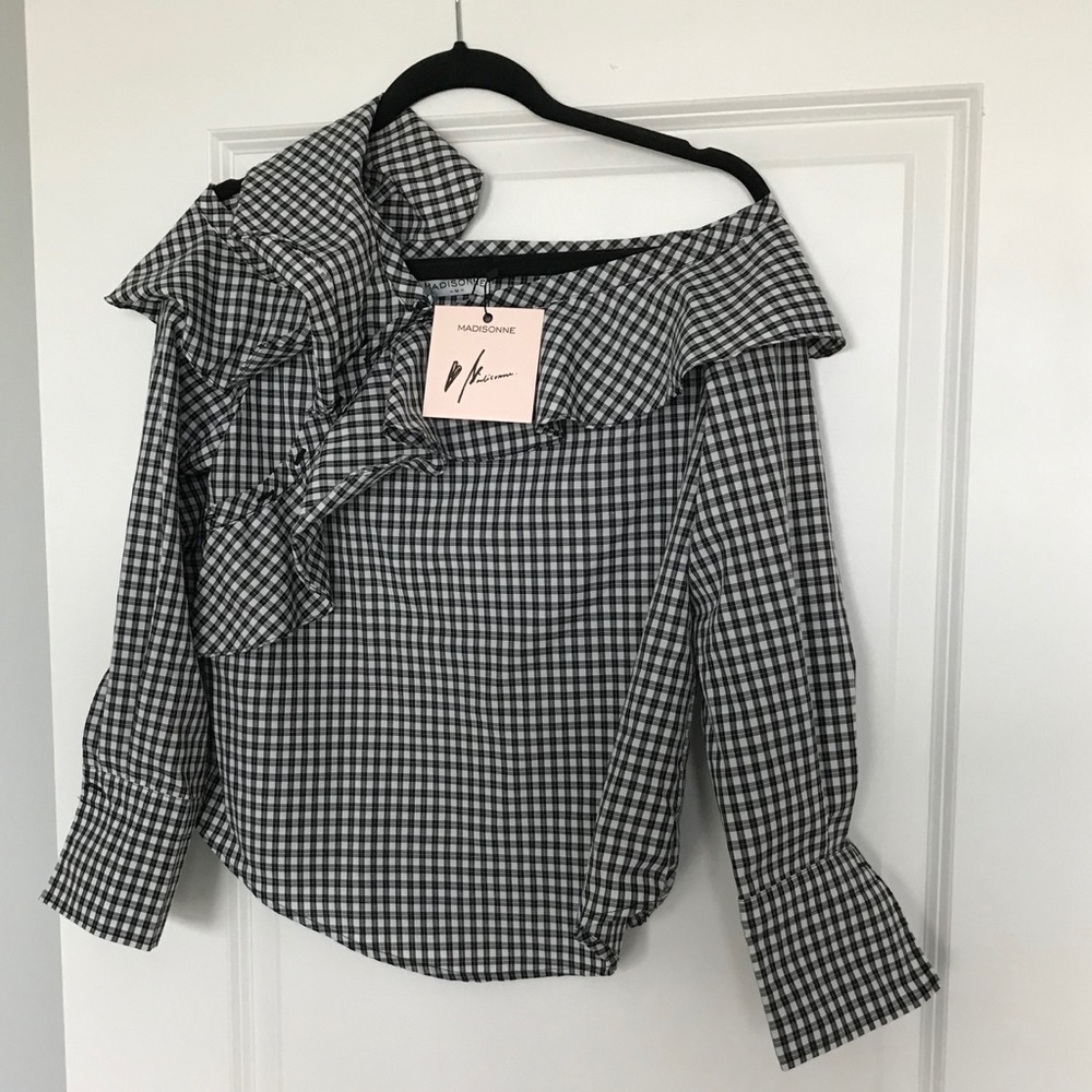 Madisonne One-Shoulder Gingham Top - NWT